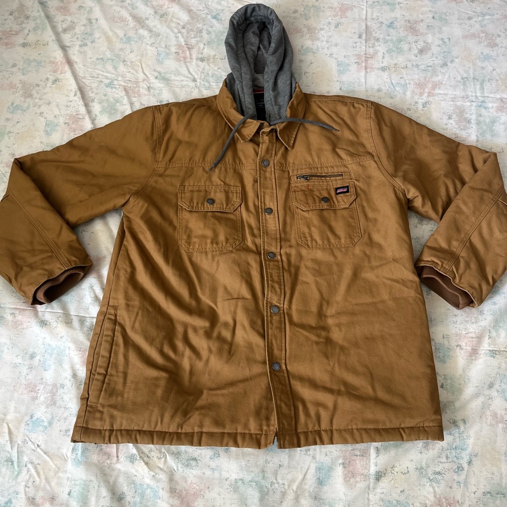 Dickies Hooded Work Jacket XL Brown Duck Canvas Quilted Lined Coat
